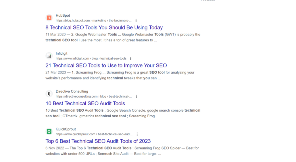 Google search: ‘tools to help you with technical SEO’ 